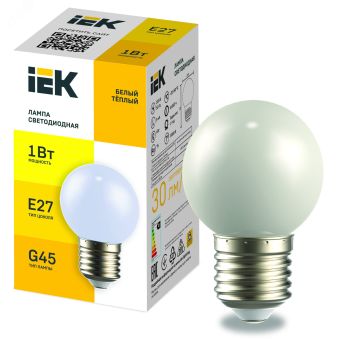 LIGHTING Лампа светодиодная декоративная G45 шар 1Вт 230В теплый белый E27 LLE-G45-1-230-WW-E27 IEK
