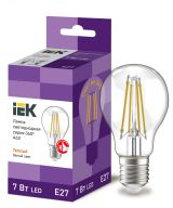Лампа светодиодная LED 7вт Е27 теплый FILAMENT LLF-A60-7-230-30-E27-CL IEK