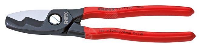 Кабелерез с двойными режущими кромками резка - кабель 20мм (70мм AWG 2/0) L=200мм черный обливные рукоятки KN-9511200 KNIPEX