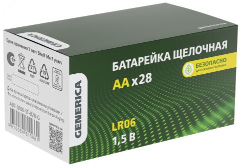 Батарейка щелоч. Alkaline LR03/AA (28шт/бокс) GENERICA ABT-LR06-ST-B28-G IEK