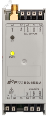 Радио модуль дискретных и аналоговых входов, DALI  R-DL-0203L-A: RFox2, 2x AI / DI, 3x DALI, радио тип A TXN 142 22.A TECO