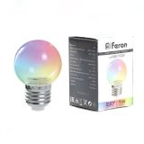 Лампа светодиодная LED 3вт Е27 прозрачный RGB плавная смена цвета шар G60 38133 FERON