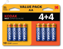 Батарейка Kodak LR6 4+4BL MAX SUPER Alkaline AA Б0057080 KODAK