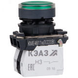 Кнопка КМЕ4611мЛ-24В-зеленый-1но+1нз-цилиндр-индикатор-IP65- 291156 КЭАЗ