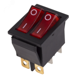 Выключатель клавишный 250V 15А (6с) ON-OFF красный с подсветкой ДВОЙНОЙ, REXANT 36-2410 REXANT