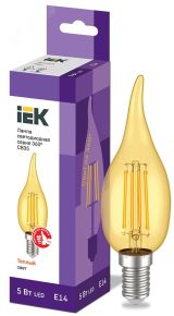 Лампа светодиодная CВ35 свеча на ветру золото 5Вт 230В 2700К E14 серия 360° LLF-CB35-5-230-30-E14-CLG IEK
