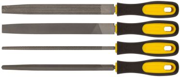 Напильники, прорезиненная ручка, набор 4 шт (трехгранный, плоский, круглый, полукруглый) 200 мм 42596 FIT