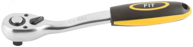 Вороток (трещотка) CrV, черно-желтая прорезиненная ручка, Профи 1/2'', 72 зубца 62353 FIT