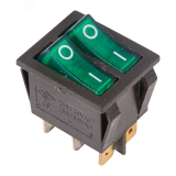 Выключатель клавишный 250V 15А (6с) ON-OFF зеленый с подсветкой ДВОЙНОЙ, REXANT 36-2412 REXANT