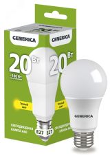 Лампа светодиодная A60 груша 20Вт 230В 3000К E27 GENERICA LL-A60-20-230-30-E27-G IEK