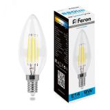 Лампа светодиодная LED 9вт Е14 дневной свеча FILAMENT 38229 FERON