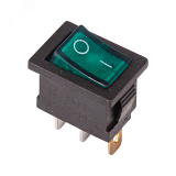 Выключатель клавишный 250V 6А (3с) ON-OFF зеленый с подсветкой Mini, REXANT 36-2153 REXANT