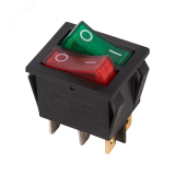 Выключатель клавишный 250V 15А (6с) ON-OFF красный/зеленый с подсветкой ДВОЙНОЙ, REXANT 36-2450 REXANT