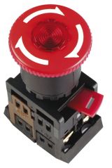 Кнопка красная с фиксацией ANE22 Гриб с подсветкой неон 1з+1р 240В BBG40-ANE-K04 IEK