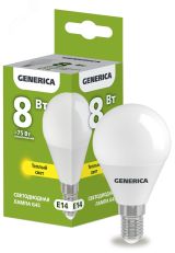 Лампа светодиодная G45 шар 8Вт 230В 3000К E14 GENERICA LL-G45-08-230-30-E14-G IEK