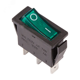 Выключатель клавишный 250V 15А (3с) ON-OFF зеленый с подсветкой, REXANT 36-2213 REXANT