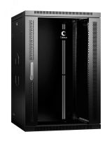 Шкаф телекоммуникационный настенный разобранный 19дюймов 18U 600x600x901mm (ШхГхВ) дверь стекло, цвет черный (RAL 9004) 10747c Cabeus