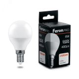 Лампа светодиодная LED 6вт Е14 дневной матовый шар Feron.PRO 38067 FERON