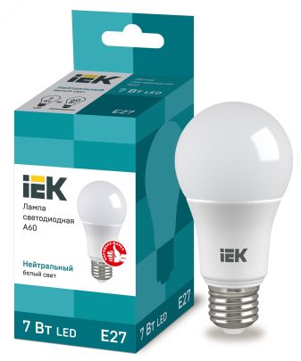 Лампа светодиодная LED 7вт E27 белый ECO LLE-A60-7-230-40-E27 IEK