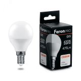 Лампа светодиодная LED 6вт Е14 белый матовый шар Feron.PRO 38066 FERON