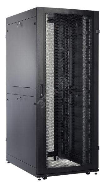 Шкаф серверный ПРОФ напольный 42U (800х1000) дверь перфорированная задние двойные перфорированные черный в сборе ШТК-СП-42.8.10-48АА-9005 ЦМО