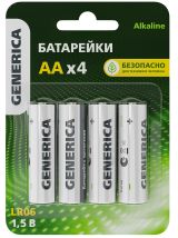 Батарейка щелочная Alkaline LR06/AA (4шт/блистер) GENERICA ABT-LR06-ST-L04-G IEK