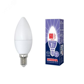 Лампа светодиодная LED-C37-7W/DW/E14/FR/NR Форма свеча, матовая.  Norma. Дневной (6500K). UL-00003794 Uniel