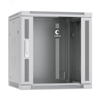 Шкаф телекоммуникационный настенный разобранный 19дюйм 12U 600x450x635mm (ШхГхВ) дверь стекло, цвет серый (RAL 7035) 10762c Cabeus