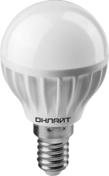 Лампа светодиодная LED 6вт E14 белый матовый шар 19211 ОНЛАЙТ