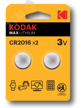 Батарейка CR2016-2BL MAX Lithium (60/240/43200) Б0037002 KODAK