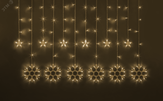 Гирлянда новогодняя светодиодная NGF-D032-01 бахрома звезды и снежинки WW 2.5х1 м IP20 30620 Navigator Group