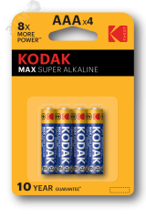 Батарейка Kodak LR03-4BL MAX SUPER Alkaline [K3A-4] (40/200/32000) Б0005124 KODAK