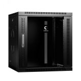 Шкаф телекоммуникационный настенный разобранный 19' 12U 600х600х635mm (ШхГхВ) дверь стекло. цвет черный (RAL 9004) 10743c Cabeus