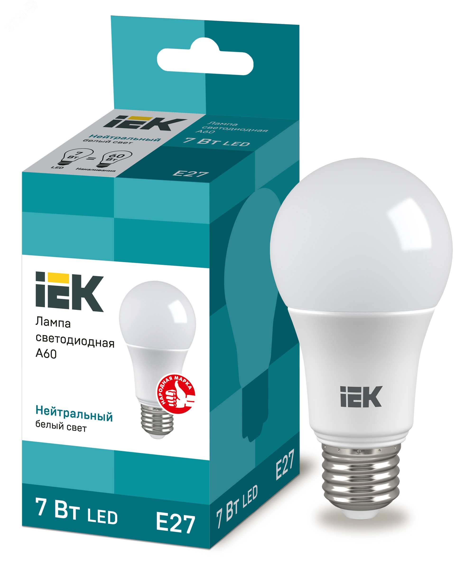 Лампа светодиодная A60 груша 7Вт 230В 4000К E27 IEK LLE-A60-7-230-40-E27 IEK