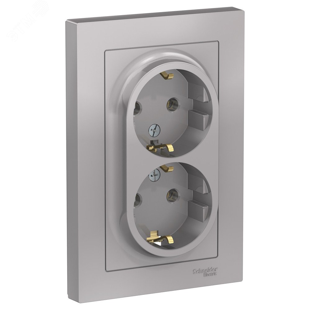 Розетка ATLASDESIGN двойная с заземлением 16А в сборе алюминий ATN000324 Systeme Electric