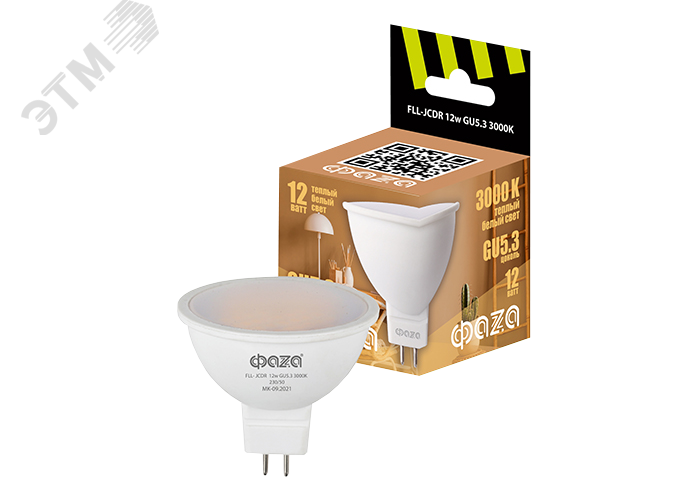 Лампа светодиодная LED 12Вт 3000K GU5.3 230/50 5038684 ФАZА