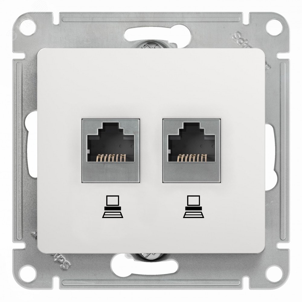 Розетка Glossa двойная компьютерная RJ45 + RJ45 кат.5E механизм белый GSL000185KK Systeme Electric