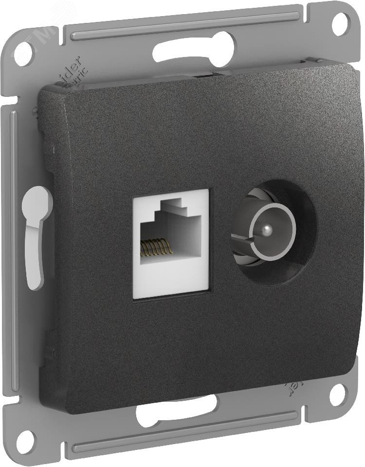 GLOSSA РОЗЕТКА двойная ТВ + компьютерная RJ45, кат. 5Е, АНТРАЦИТ GSL000789 Systeme Electric