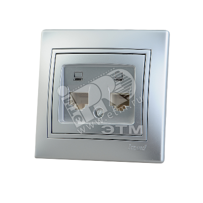 Мира Розетка RJ 45 х2 металлик серый со вставкой 701-1010-141 Lezard