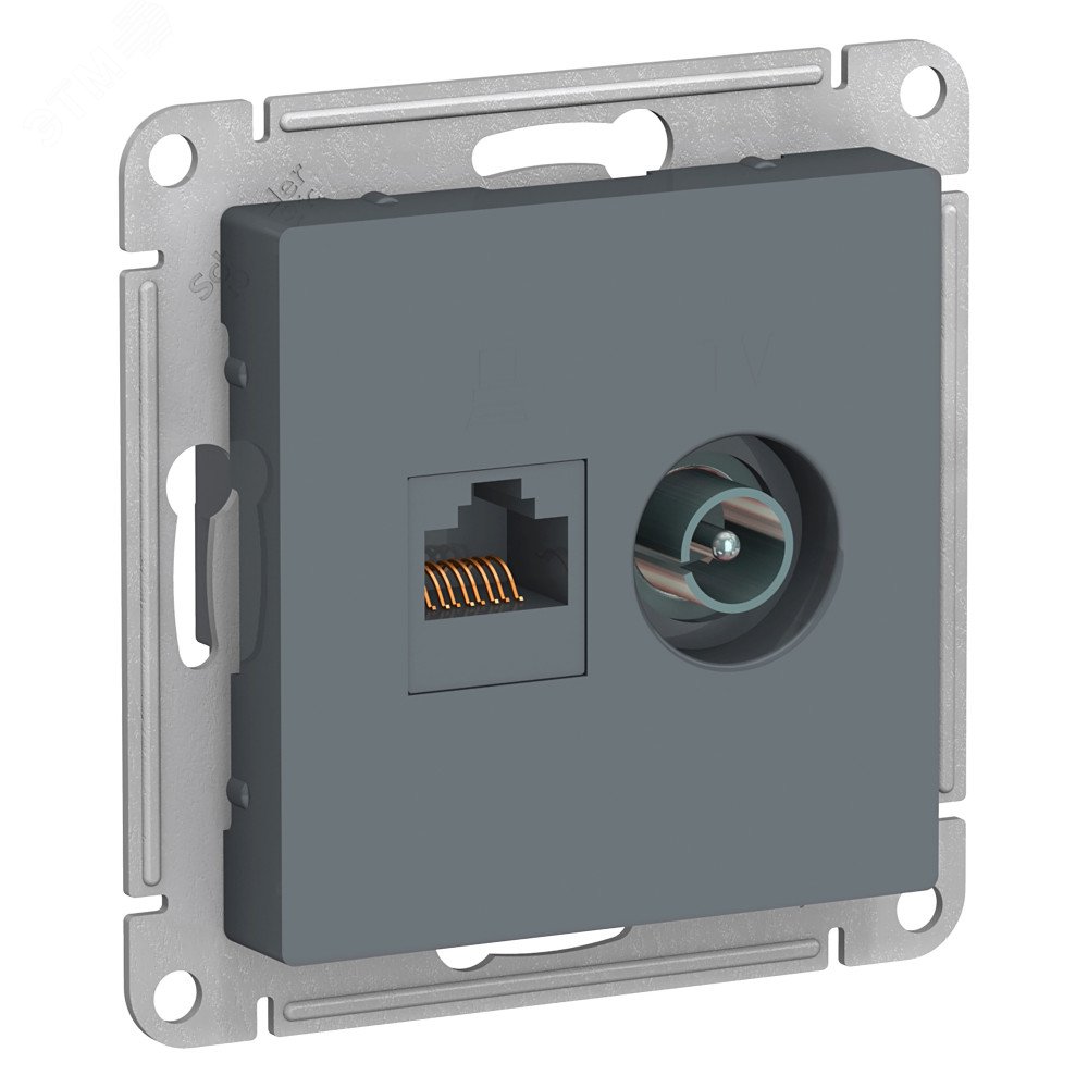 Розетка ATLASDESIGN двойная компьютерная+ТВ RJ45+TV категория 5E механизм грифель ATN000789 Systeme Electric