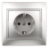 Розетка Intro Plano 1-206-03 с заземлением 2P+E Schuko со шторками, 16А-250В, IP20, СУ, алюминий Б0053926 ЭРА