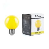 Лампа светодиодная LED 3вт Е27 желтый шар G60 25904 FERON