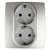 Розетка 2X2P+E Schuko со шторками, 16A-250В, Эра12, алюминий, 12-2104-03 Б0014701 ЭРА