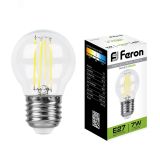 Лампа светодиодная LED 7вт Е27 белый шар FILAMENT 25877 FERON