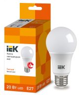 Лампа светодиодная A60 груша 20Вт 230В 3000К E27 IEK LLE-A60-20-230-30-E27 IEK