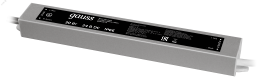 Блок питания (драйвер) для светодиодной ленты 30 Вт 24 В герметичный IP66 Black Gauss 202022030 GAUSS