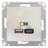 РОЗЕТКА USB ATLASDESIGN A+С, 5В/2,4А, 2х5В/1,2А, механизм, ЖЕМЧУГ ATN000439 Systeme Electric