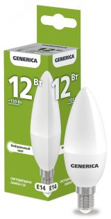 Лампа светодиодная C35 свеча 12Вт 230В 4000К E14 GENERICA LL-C35-12-230-40-E14-G IEK