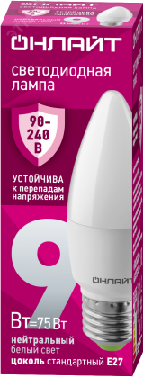 Лампа светодиодная 9вт OLL-C37-9-230-4K-E27-FR PRO 90-240В ОНЛАЙТ 31995 ОНЛАЙТ