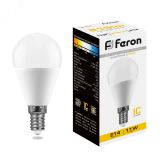 Лампа светодиодная LED 11вт Е14 теплый матовый шар 25946 FERON